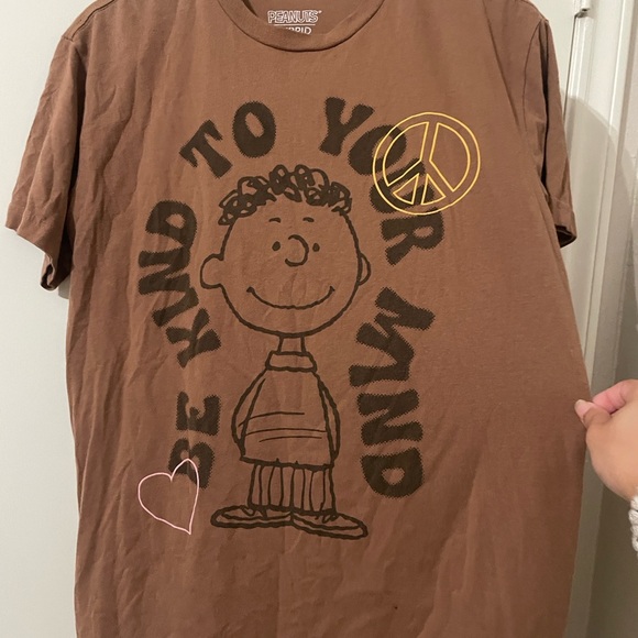 Peanuts Charlie Brown "Be Kind To Your Mind" Graphic Tee - Brown - Size M - Picture 4 of 4